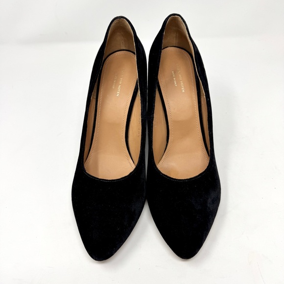 Dries Van Noten Black Velvet Heels with Blue Glitter Block - Picture 4 of 14